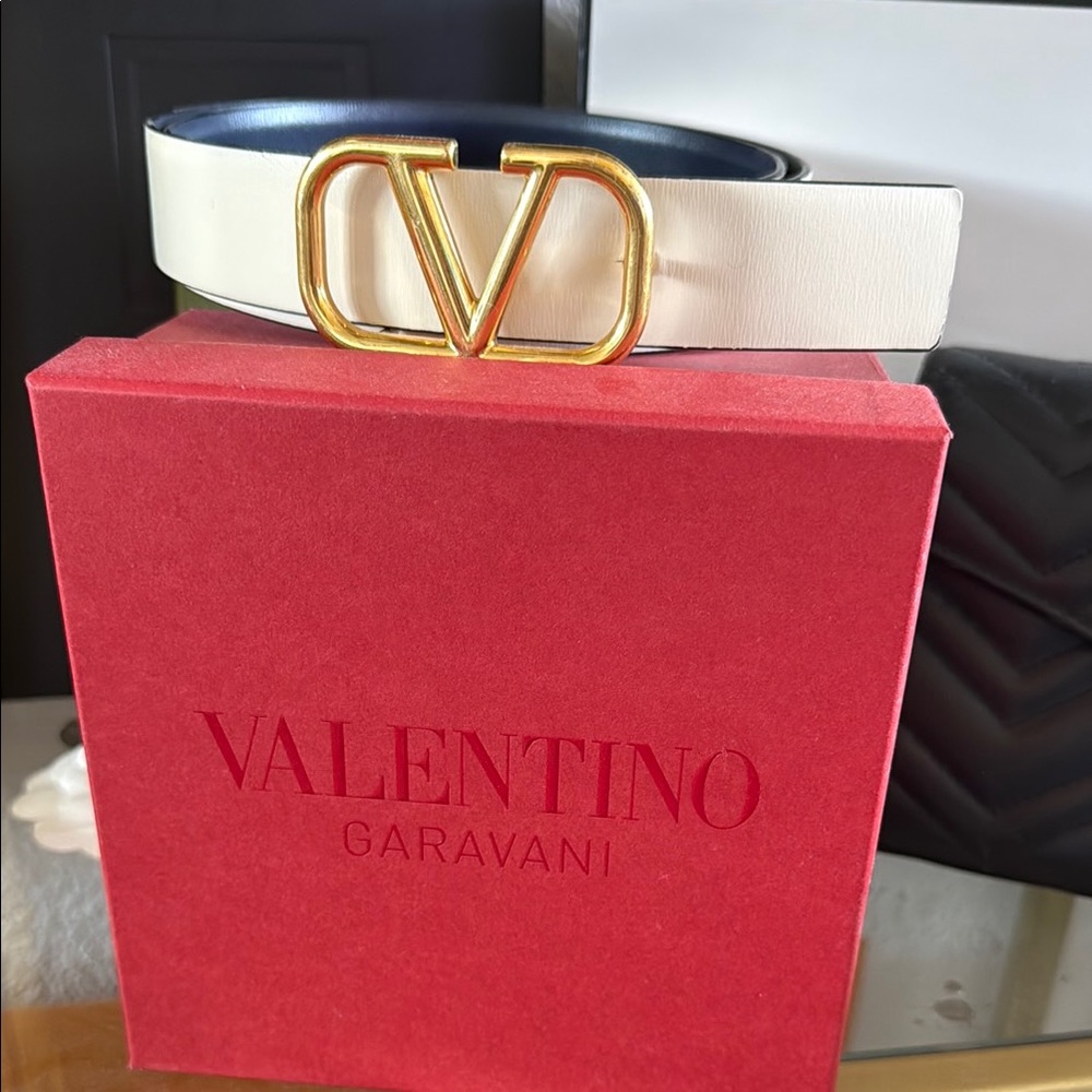 Valentino Garavani White Belt with Gold Buckle